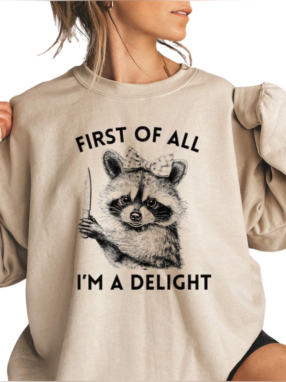 Sand Cute Raccoon Graphic Sweatshirt, Vintage And Classic Style For Unisex